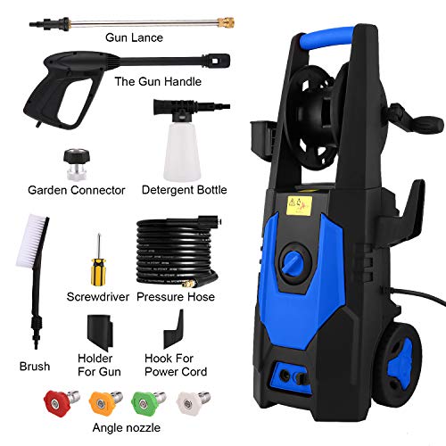 mrliance 3500PSI Electric Pressure Washer 2.0GPM Power Washer 1800W High Pressure Washer Cleaner Machine with Spray Gun, Hose Reel, Brush, and 4 Adjustable Nozzle (Blue)