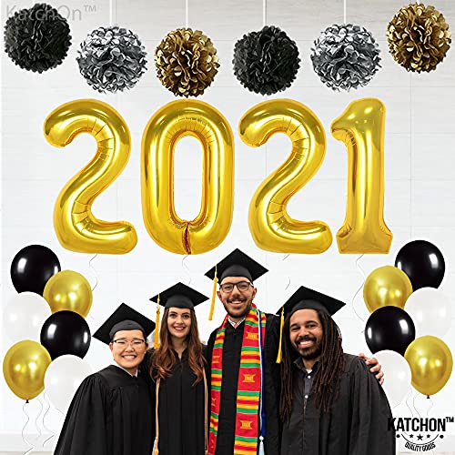Gold 2021 Balloons For Grad Party Decorations - Big Pompoms, Pack Of 6 | Black And Gold Graduation Decorations 2021 | Graduation Balloons For Graduation 2021 Decorations | Class Of 2021 Decorations #TOP1
