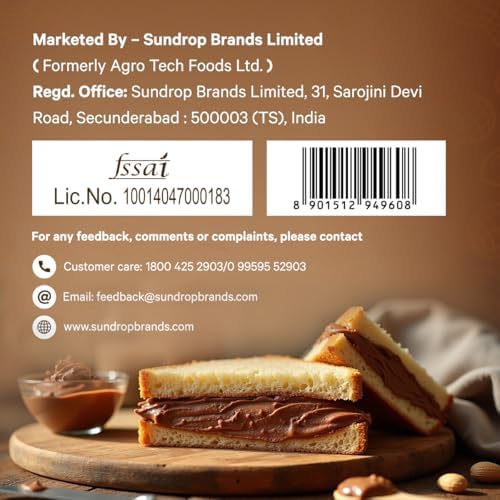 Image of Sundrop Peanut Butter with Chocolate | Crunchy | 500 grams | With 21% Protein | 6.4% Dietary Fibre | Premium Roasted Peanuts | Great Value Per Gram of Protein I Low in Sodium (Pack of 2)