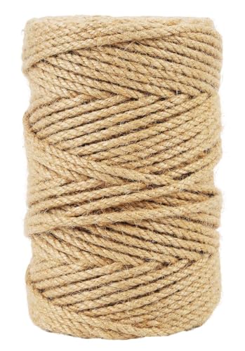 Image of Natural Jute Twine, 5MM x 328FT Jute Rope Roll, Heavy Duty Thick Twine for Cat Scratching Post, Bundling, Gardening and DIY Crafts