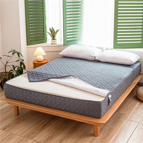 Waterproof Quilted Mattress Protector Dark Grey Pure Colour Zipped Closure Fully Fitted Cover 360° Encasement Machine Washable All Round Protection 150x200+25cm