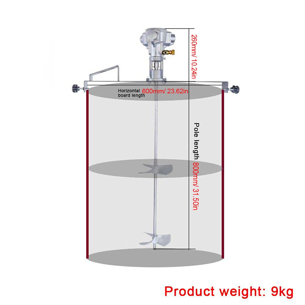 1/2 Hp 50 Gallon Pneumatic Paint Mixer Tank Barrel Air Mix Clip Bracket, Coating Agitator Blender, Stainless Steel Blade, for Paint, Chemical, Food