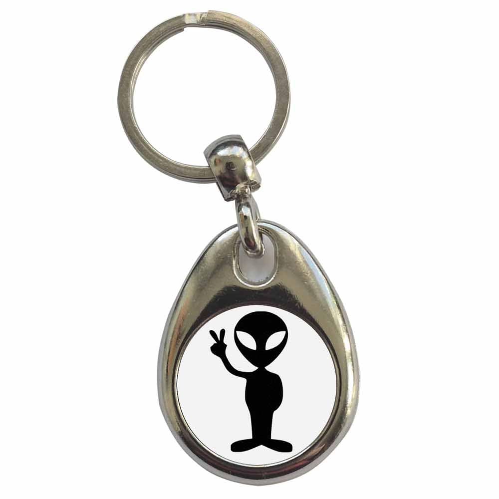 Ozorath Peace Alien Keyring Keychain with Split Ring Attachment and Metal Key Fob