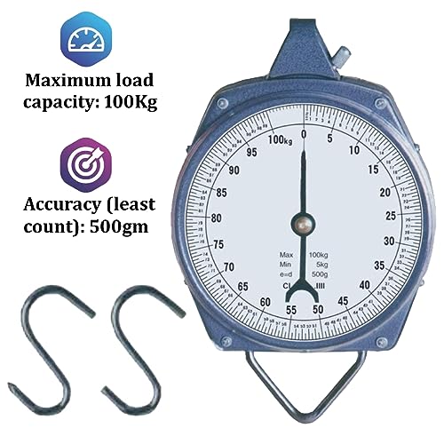 Image of Prem Traders Manual Hanging 100 Kg Weighing Scale Machine Easy To Read Display | Kata 100Kgs Commercial Weight Scale, Analog Scale, Non-Electronic Scale, Mechanical Scale, 100kg Capacity Scale (Grey)