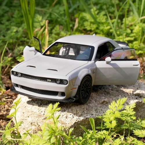 Image of Alokik Compatible for 1:32 Dodge Challenger SRT Toy Car Model, Diecast Collectible Pull Back Model Car with Sound and Light, Toy Gift Vehicles for Adults Kids Boys Girls (Grey)