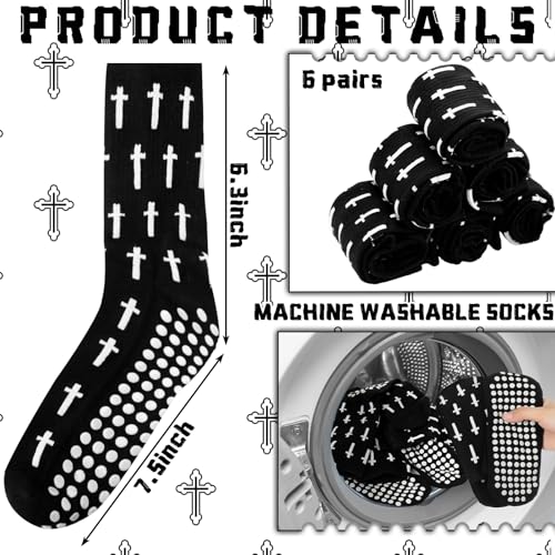 6 pairs Cross Grip Soccer Socks Anti Slip Cross Religious Crew Socks with Rubber Dots Faith for Yoga Football2