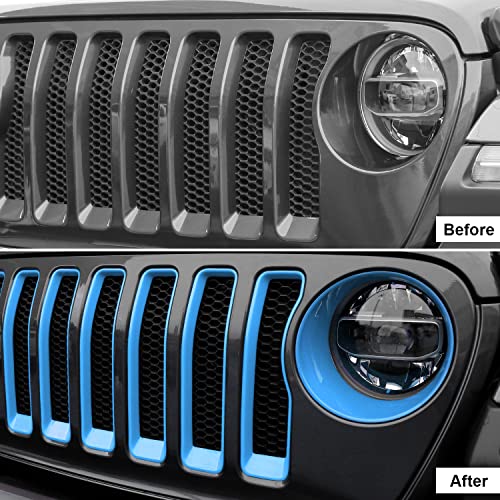 Image of CheroCar for JL Mesh Grille Grill Insert & Headlight Turn Light Cover Trim Exterior Accessories for Jeep Wrangler JL JLU 2018-2026 & Gladiator JT 2020-2026