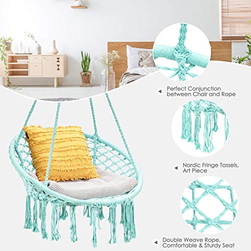 Giantex Hammock Chair, Cotton Rope Handwoven Hanging Chair 330 Pounds Capacity, Macrame Tassels Hammock Swing For C-Hammock Stand, Living Room, Yard, Garden, Balcony (Green) #TOP3
