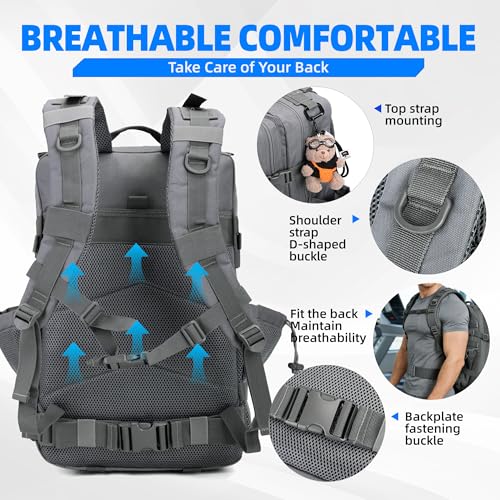 Image of gracedon Tactical Backpack for Men 3 Day Rucksacks for Trekking Camping (grey)