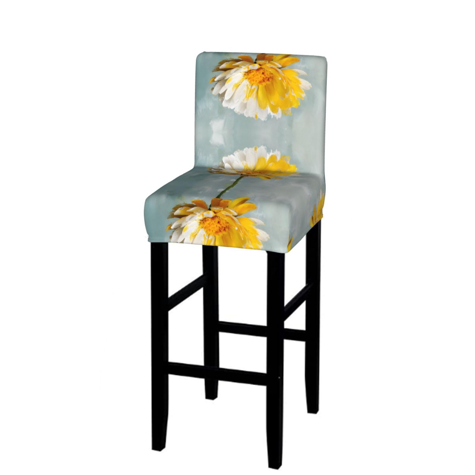 WXWJSHMGC Yellow And White Daisy Print Bar Stool Covers Stretch Counter Height Chairs Covers
