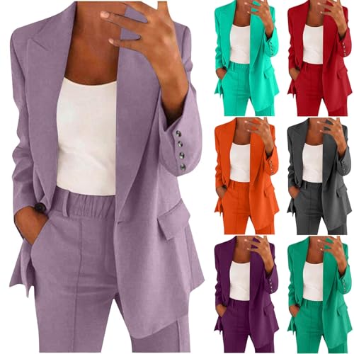 HGps8w Women's 2 Piece Outfits Casual 2025 Long Sleeve Open Front Blazer and Dress Pants Plus Size Business Office Suits2