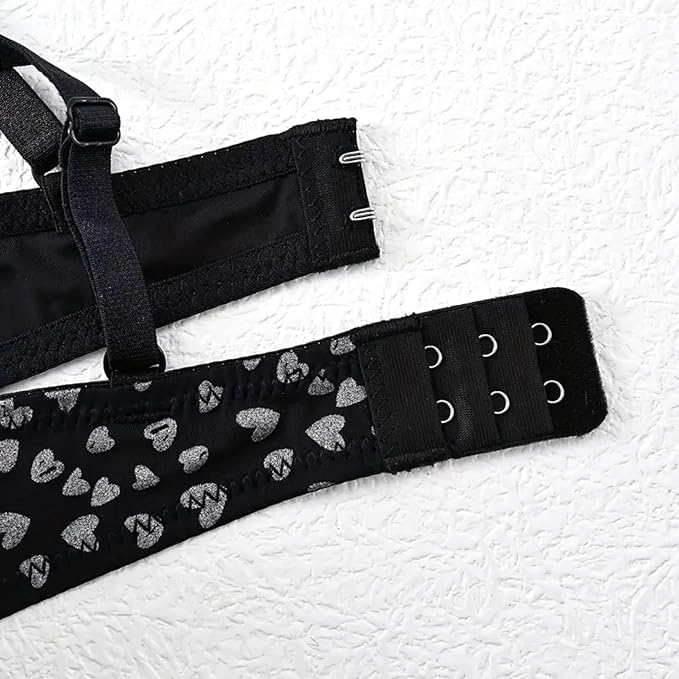 Image of Fashiol Women's Padded Wired Lingerie Set with Adjustable Glitter Straps & Heart Print Bra and Panty Set