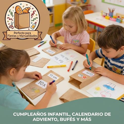 Miniatura 9 de Loxato 1000 Bolsas Papel Kraft Marrón - Sobres - Bolsas De Papel Para Bocadillos, Bolleria, Pan, Empanadas, Alimentación, Dulces, Llevar Desayuno - 10x5.5x25cm