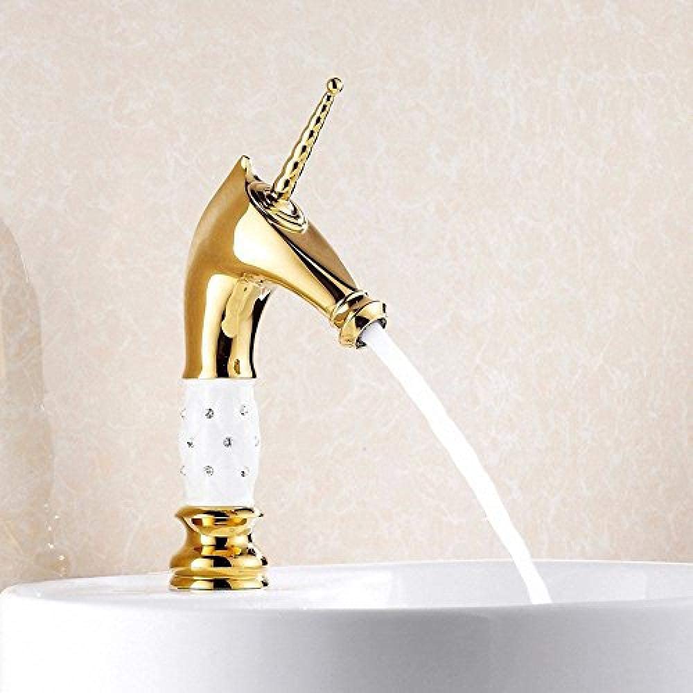 Mitigeur de lavabo robinet d'eau moderne en laiton cuivre plaqué or et diamant