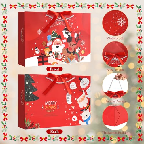 Image of JMANNI Christmas Gift Bags,1PCS Large christmas Gift Bag with Ribbon and 1 Greeting Card 2 Tissue Papers, Portable Paper Gift Bag with Handles, Reusable and Perfect For Your Xmas Presents （Red）