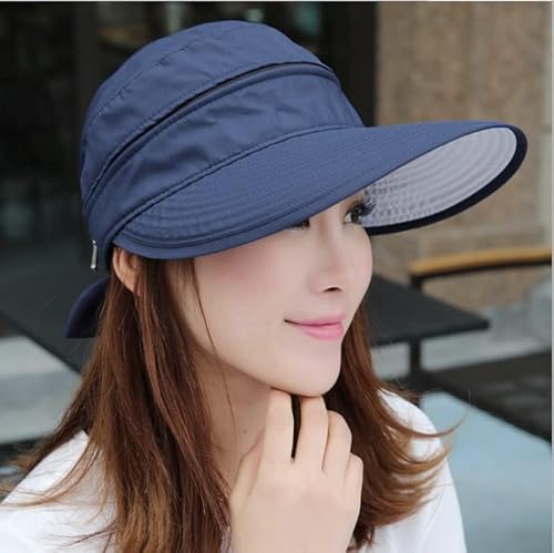 Sun-Visor-Hat For Women 2 In 1 Zip-Off Convertible Floppy-Beach-Hat Packable Uv Protection Summer Fishing Hat Navy #TOP1