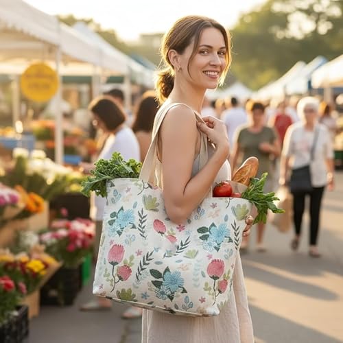 Bolso tote floral elegante con cierre y gran capacidad miniatura 7
