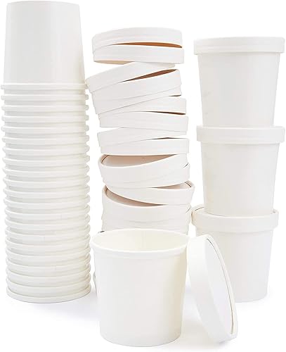 Miniatura 8 de Juvale Recipientes desechables para sopa con tapas y recipientes para helados, cuencos de papel blanco de 12 onzas, 3.5 x 3.6 pulgadas, 50 unidades,