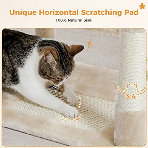 Image of PAWZ Road Large Cat Tree, 72 inch Multi-Level Cat Activity Center, Cat Tower Condo with Sisal-Covered Scratching Posts and Pads, 2 Padded Perch, Dual Condo and Basket for Large Indoor Cats-Beige