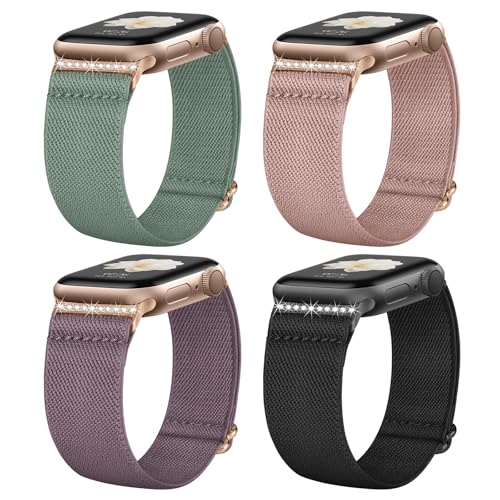 Image of 4 Pack Stretchy Solo Loop Compatible with Apple Watch Bands 38mm 40mm 41mm 42mm 44mm 45mm 46mm 49mm Women Men, Sport Nylon Elastic Straps Wristbands for iWatch Series 11 10 9 8 7 6 5 4 11 Ultra /SE 3 2