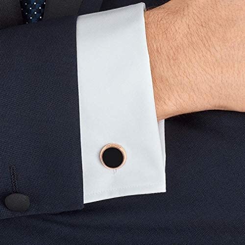 MONTBLANC Cufflinks, Stainless Steel Round, Rose Gold PVD Finish, Onix 116663