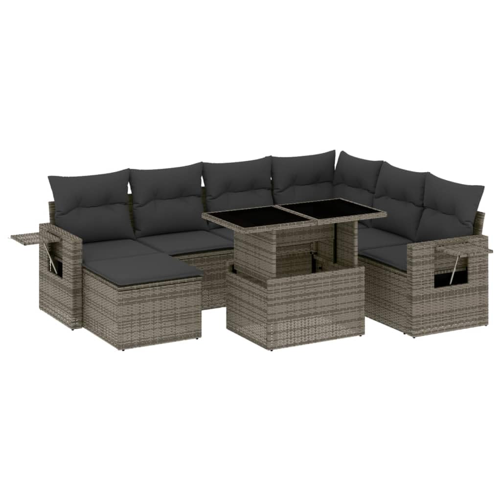 vidaXL Salon de Jardin 8 pcs avec Coussins Gris résine tressée