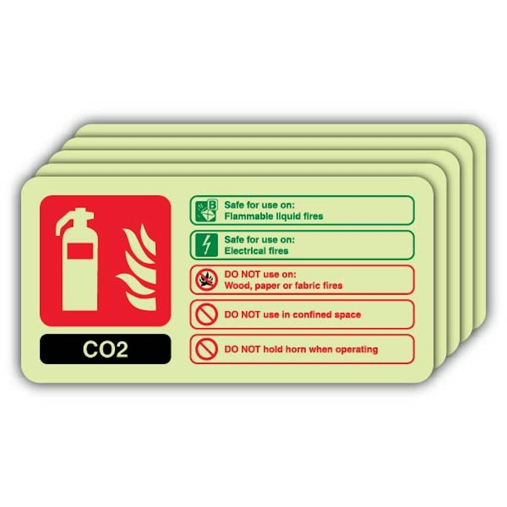 V Safety Photoluminescent CO2 Fire Extinguisher - Landscape Safety Sign - 180 x 90 mm - 1.2mm Rigid Plastic - Triple Glow