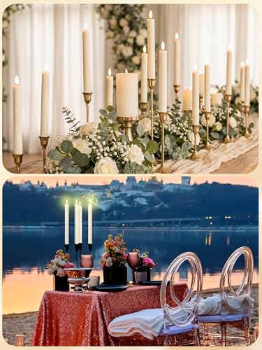 Image of Retisee 30 Pcs 10 Inch Flameless Taper Candles LED Candles Bulk Battery Operated Taper Candle Flickering LED Candlesticks for Valentines Birthday Wedding Party Decor (Elegant Style,Ivory)