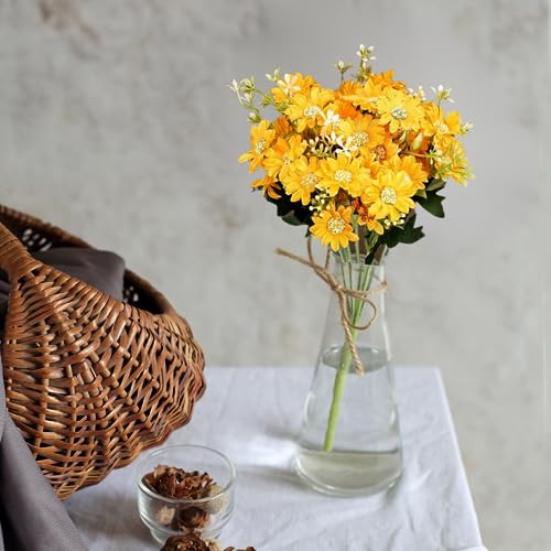 Image of SATYAM KRAFT 1 Pcs Artificial Daisy Flower Bunch | Realistic Look & Charming Flowers | Bouquet for Home Decor, Bedroom, Balcony, Wedding (Without Vase Pot) (Yellow)