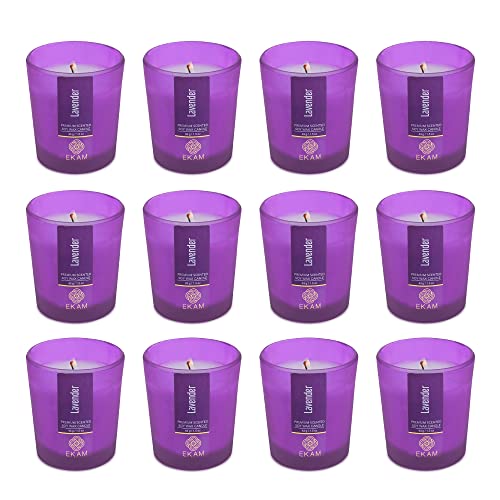 Image of EKAM Lavendar Votive Soy Wax Scented Candle, 40 Grams, 10 Hours Burn Time| Long Lasting Premium Candles | Ideal for Home Decor | Gifting & Aromatherapy (Pack of 12)