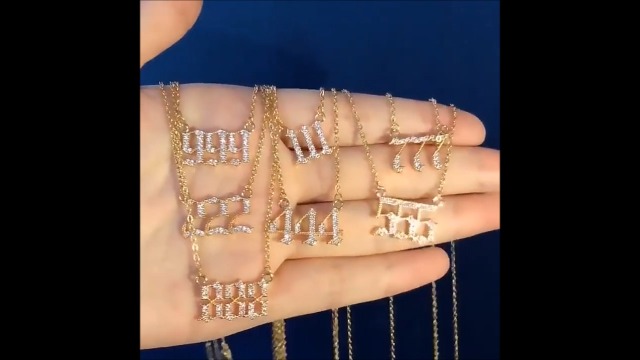 Angel Number Necklace for Women 18K Gold Plated Crystal Pendant