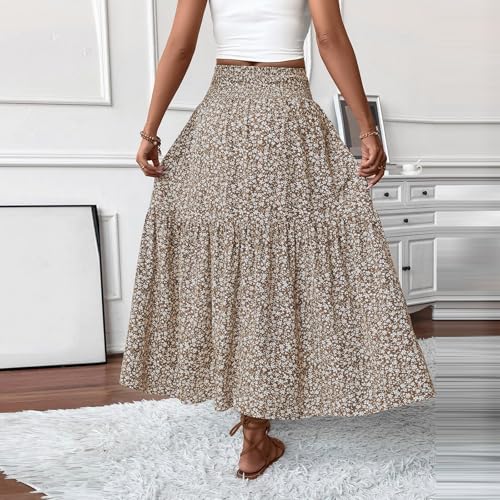 Floral Maxi Skirt for Women Summer Comfy Tiered Elastic High Waisted Skirts Vacation A-Line Flowy Swing Long Skirts4