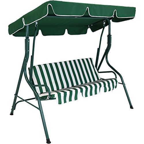 Sunnydaze Outdoor Porch Swing With Adjustable Canopy And Durable Steel Frame, 2-Person Patio Seater, Green Striped Seat Cushions #TOP10