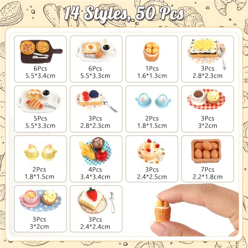 50 Stück Miniatur Essen und Trinken, Puppenhaus Zubehör aus Harz, 1:12 Lebensmittel Miniatur Deko für Mini Küche, Rollenspiel Spielzeug, Essen Party