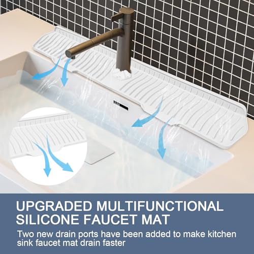Image of Faucet Guard - 90 Foldable Draining Mat for Kitchen Sink with 2 Drain Ports, Suitable for Bathroom, etc (White, 29.9 inch*5.9 inch)