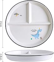Vista 2 de 1 plato de cerámica para control de porciones de dinosaurio, plato dividido para comer racional, plato de postre dividido, plato de ensalada, plato