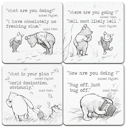 Dorothy Spring Funny Pooh Coasters Set of 4 Sarcastic Drink Coasters Humorous Gift for Friend with Cork Backing