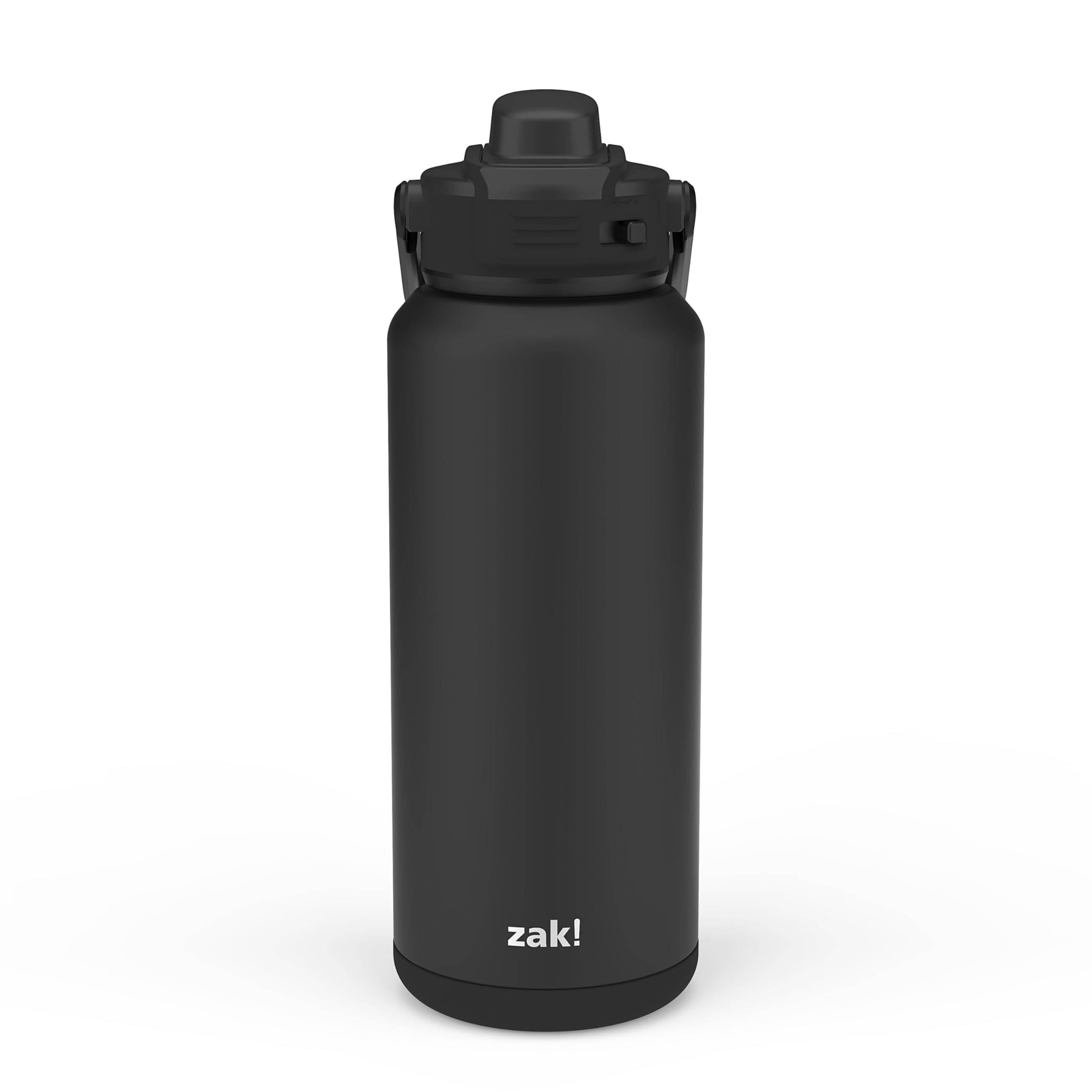 Zak Designs Beacon Water Bottle for Travel or At Home, 32oz Stainless Steel is Leak-Proof and Vacuum Insulated with Silicone Spout, Cover, Carry Handle, Protective Base (Ebony Black)