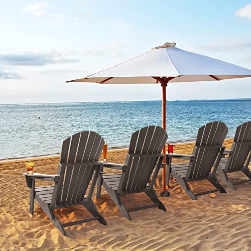 Funberry Folding Adirondack Chair Set Of 4, Fire Pit Chairs, Plastic Adirondack Chairs Weather Resistant With Cup Holder, Composite Adirondack Chairs, Grey #TOP5