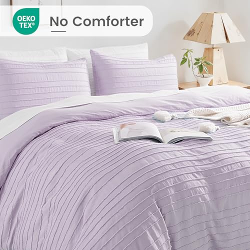 Image of NEXHOME PRO Duvet Cover Full,3 Pieces Boho Tufted Duvet Cover Set, Soft and Lightweight 100% Washed Microfiber Comforter Cover Set for All Season(Lavender,80 x 90)-No Comforter