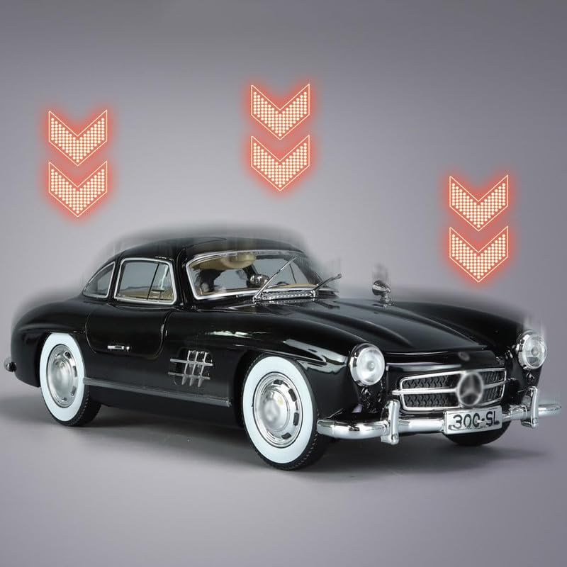 Image of Kids Model 1:24 Vintage 300 SL Classic Die Cast Metal Car Pull Back Action Opening Doors with Realistic Engine Sound Lights Toy Car Gift for Boys - Black