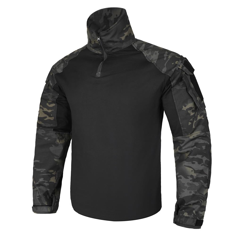 KRYDEX Tactical Men's Combat Shirt Rapid Assault Long Sleeve Shirt with Elbow Pads