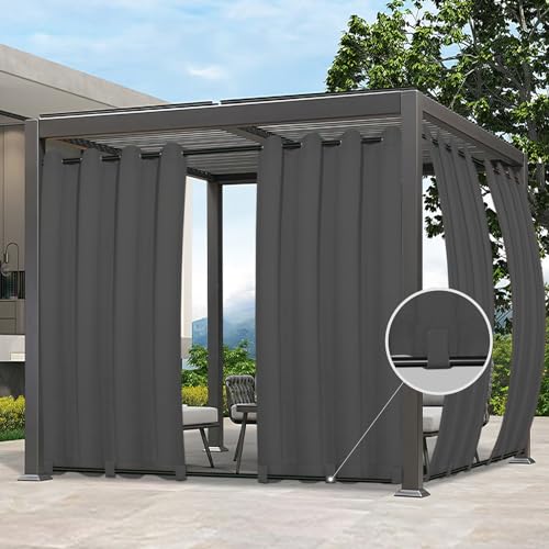 Image of Easy-Going Outdoor Curtains for Patio 1 Panel, 54x108 inch, Grey | Waterproof, Windproof, Weatherproof Privacy Outdoor Curtains for Cabanas Porches and Pergolas, Grommet Top and Tab Bottom