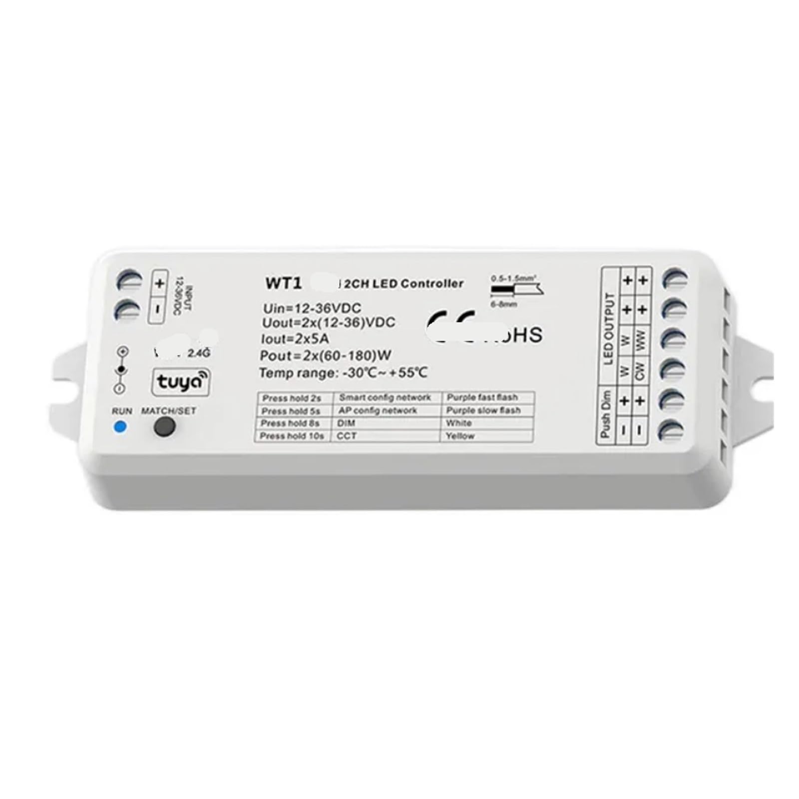 Variateur LED intelligent WT1 pour ruban monochrome et CCT 12V 24V DC