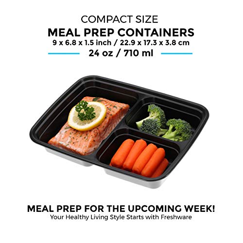 Freshware Meal Prep Containers [21 Pack] 3 Compartment With Lids, Food Storage Containers, Bento Box, Bpa Free, Stackable, Microwave/Dishwasher/Freezer Safe (24 Oz) #TOP2