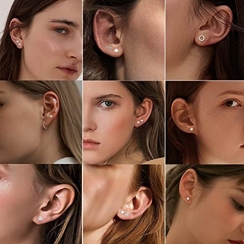 JeweBella 21Pairs Small Earrings Women Set Surgical Steel Cartilage Helix Earrings Hypoallergenic Star Moon Flatback Earrings Zirconia Hoop Earrings Piercing Stud Earrings Set for Women Girls