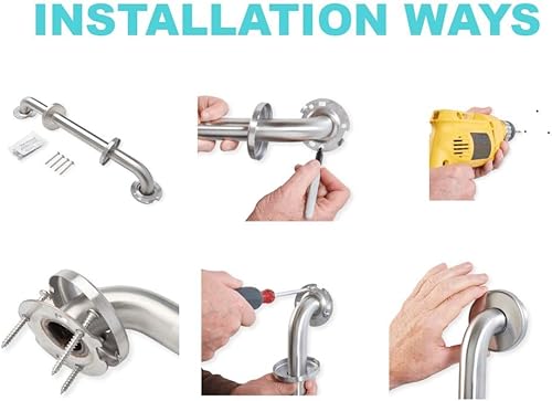 Miniatura 3 de Mango de ducha de 24 pulgadas, agarre moleteado Barras de agarre de acero inoxidable 304 para bañeras y duchas Barandillas estándar ADA de cromo