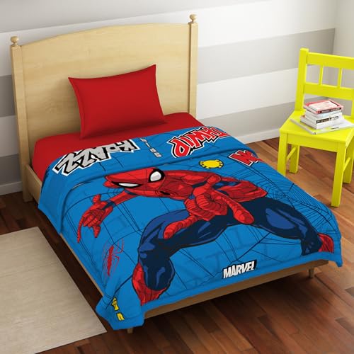 Image of Welspun Spider-Man AC Blanket for Kid | 300 GSM Duvets for Single Bed | Anti- Pilling & Skin Safe Dohar Single Bed, Diwali Gifts | (60 inch X 87 inch Inches) - Red