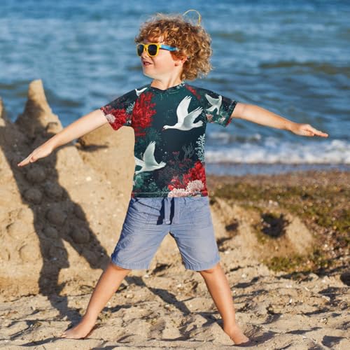 Boy Swimsuit Water Duck Goose Red Coral Sunscreen T-Shirts Swimwear Sets UPF 50+4