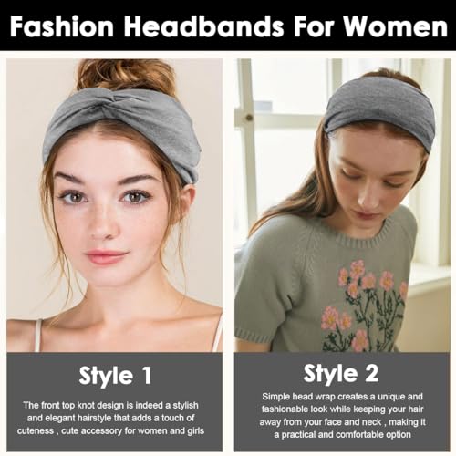 Image of MAYCREATE 2Pcs Wide Head Band for Women, Stylish Headband Hair Bands for Women, Stretchy Turban Twisted Knot Bandanas Sweatbands for Daily, Street Style, Sport, Face Care